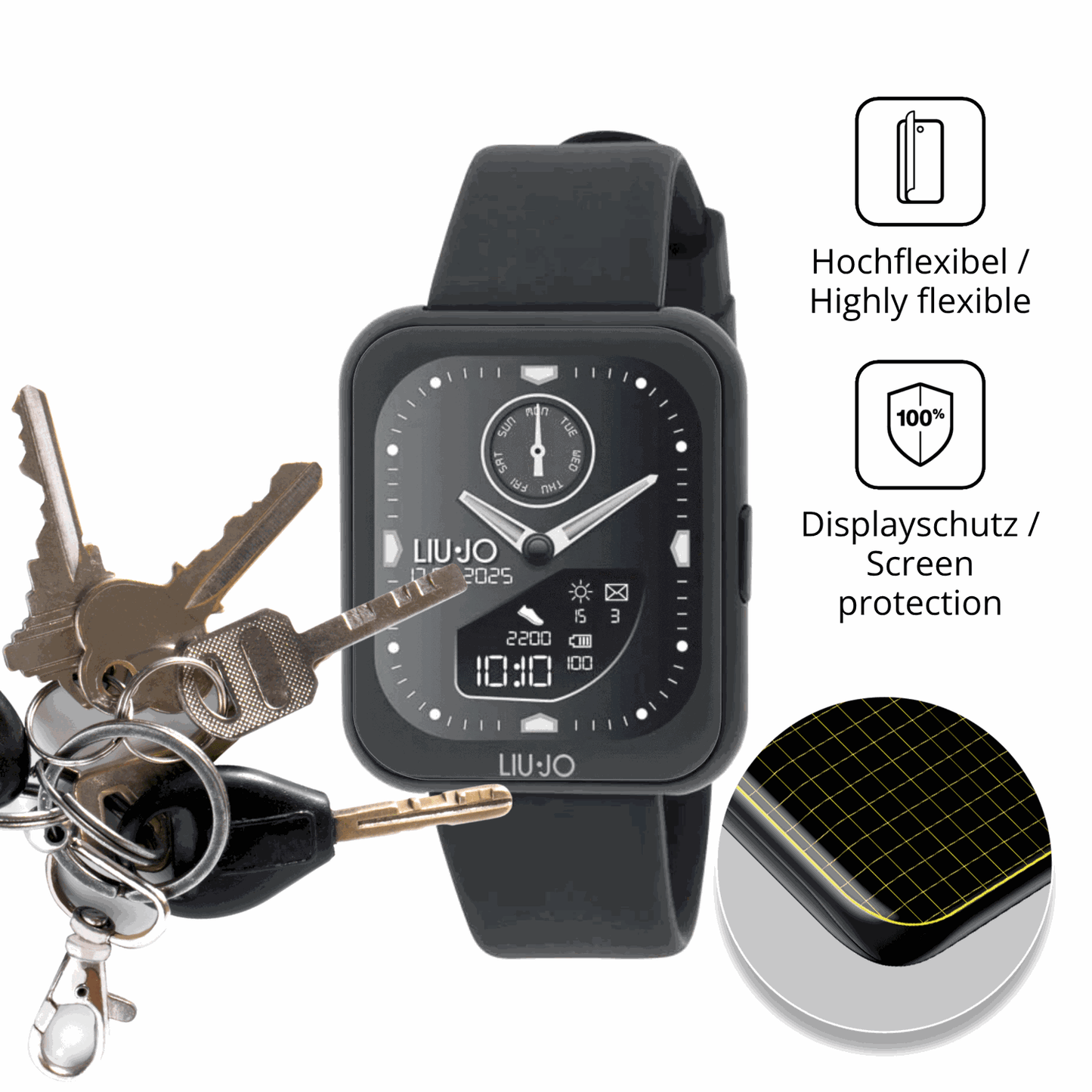 dipos Displayschutz für Liu Jo Mini Slim 2.0, transparente Oberfläche, perfekte Passform auch für die Rundungen