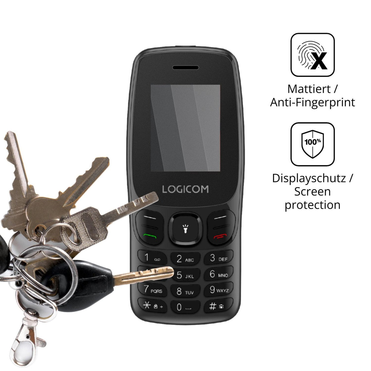 dipos Displayschutz für Logicom Posh 405, mattierte Oberfläche, Blickschutzfilter und perfekter Passform