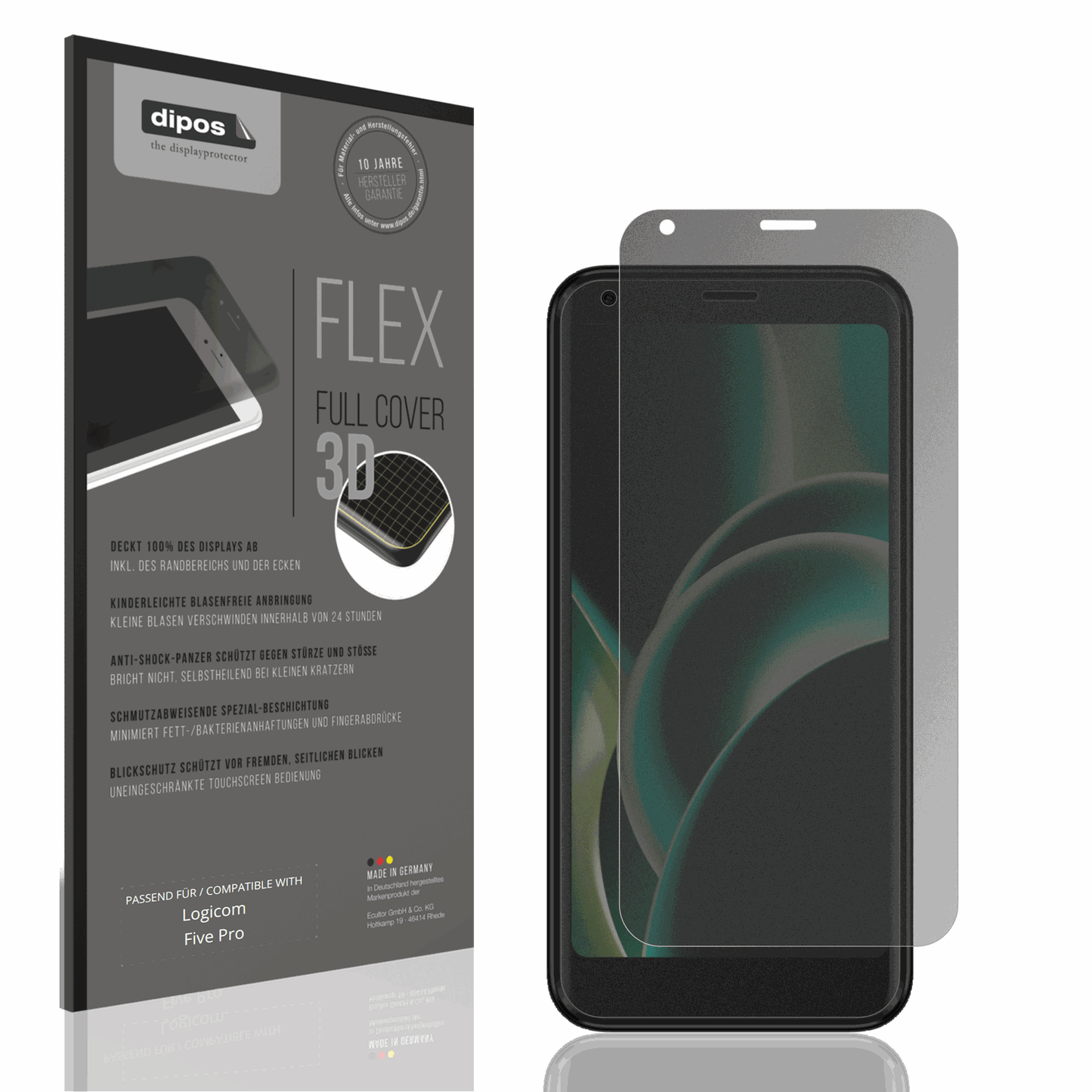 Blickschutzfolie von dipos passend für Logicom Five Pro, 100% Displayabdeckung und blasenfreie Montage