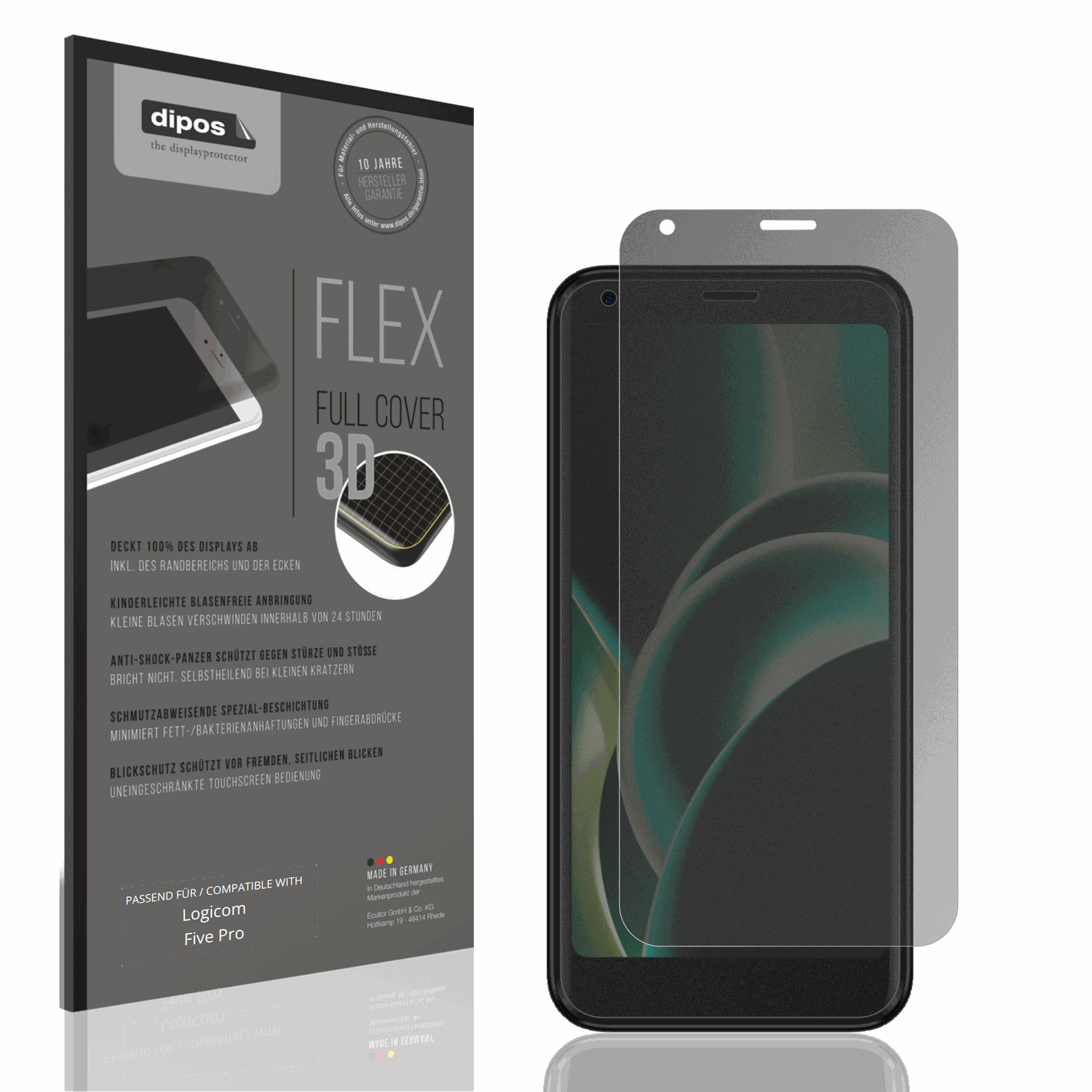 Blickschutzfolie von dipos passend für Logicom Five Pro, 100% Displayabdeckung und blasenfreie Montage