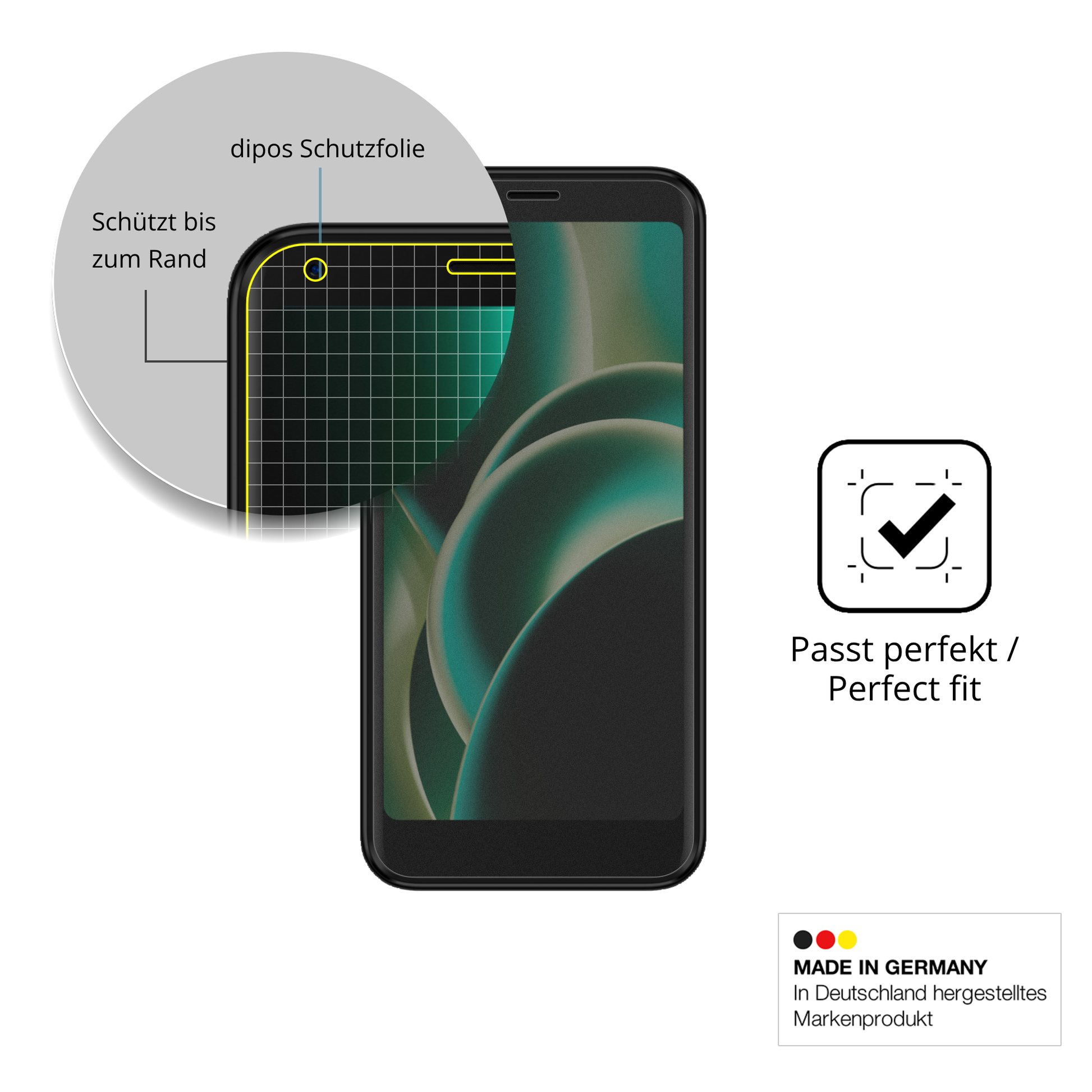 Schutz gegen Kratzer auf dem Logicom Five Pro Glas durch Schlüssel, Stöße gegen die Tischkante oder Stürze