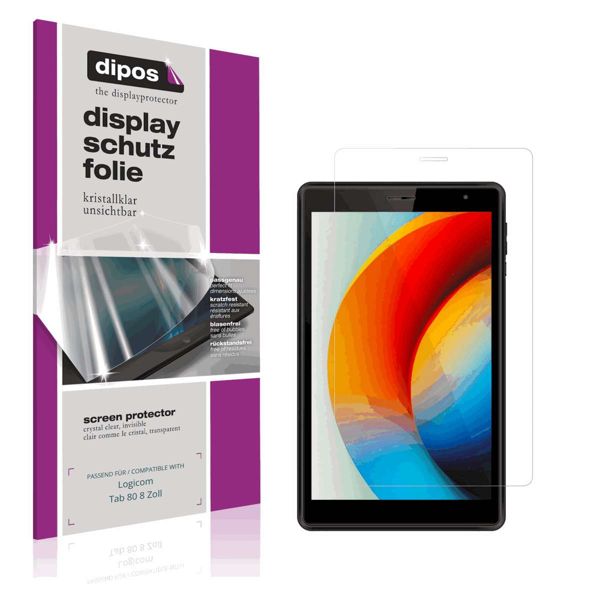 Klare Displayschutzfolie von dipos passend für Logicom Tab 80 8 Zoll, präziser Zuschnitt und blasenfrei montiert