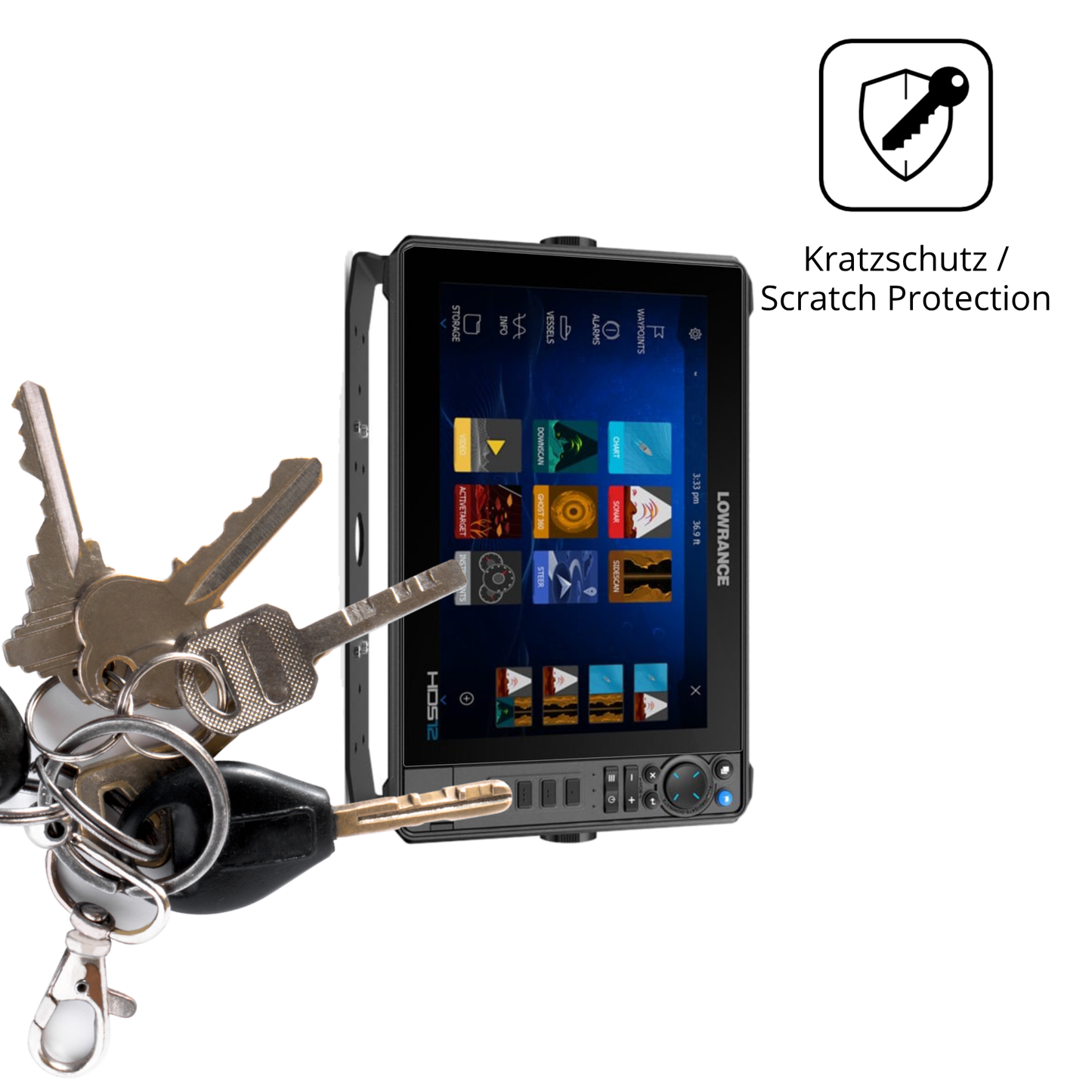 Schutz gegen Kratzer auf dem lowrancehds-12 pro Glas durch Schlüssel oder Ähnliches