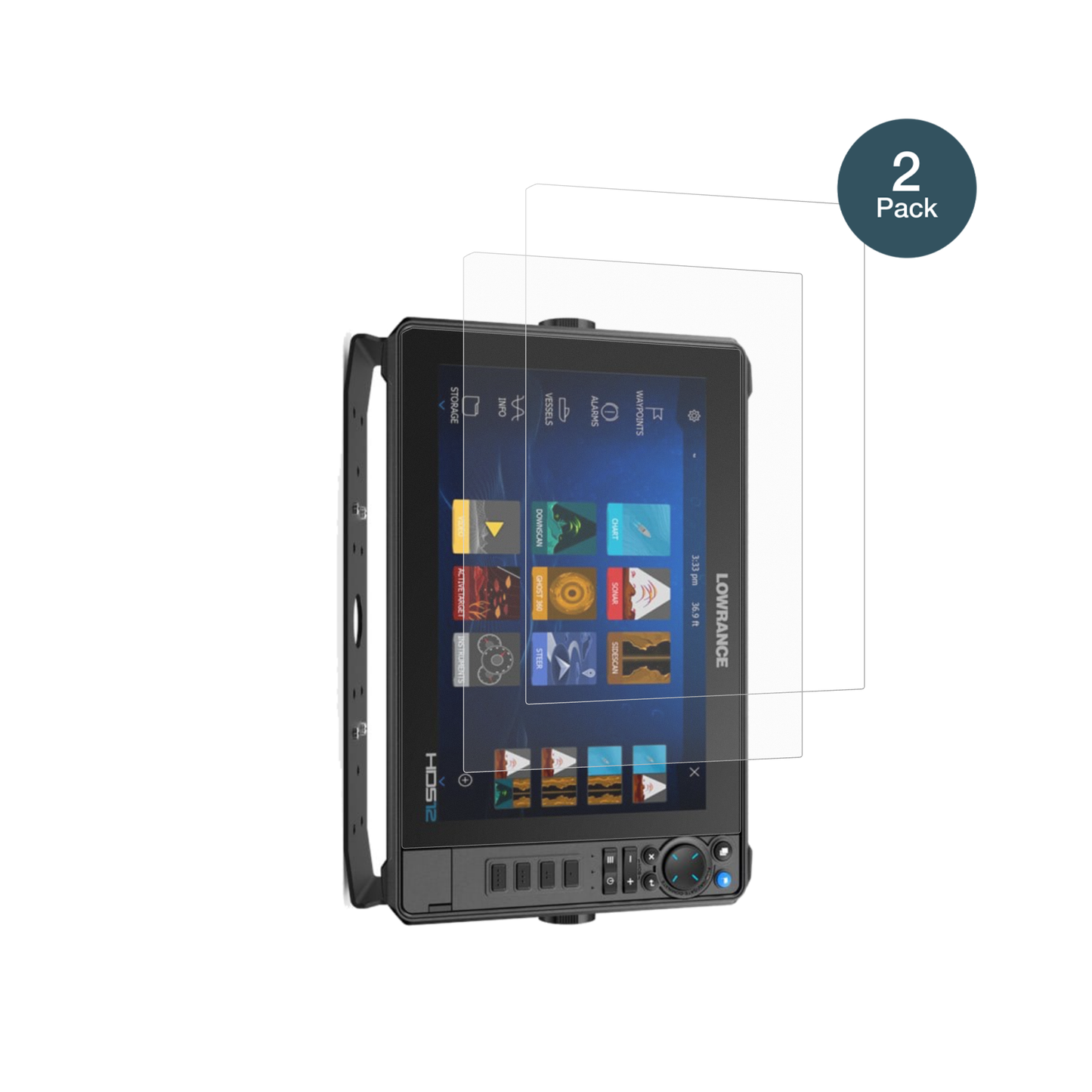 lowrancehds-12 pro mit aufgebrachter dipos Panzerfolie, die lästige Fingerabdrücke minimiert