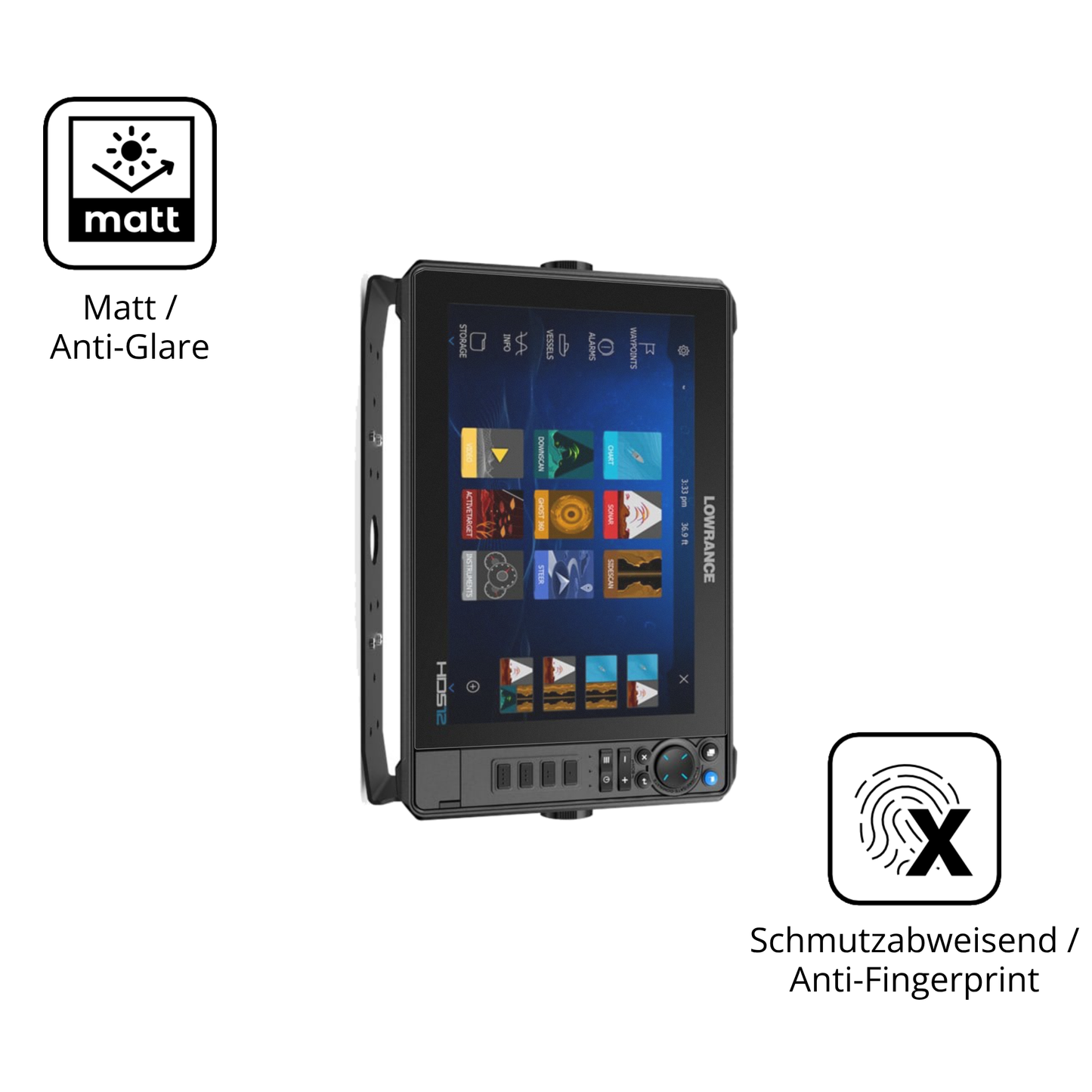 9H Hartbeschichtete, flexible Folie passend zugeschnitten für lowrancehds-12 pro