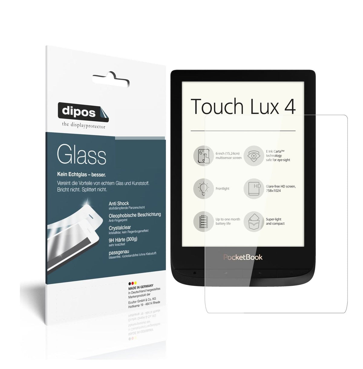 1x 9H Schutzfolie für PocketBook Touch Lux 4 Panzerfolie