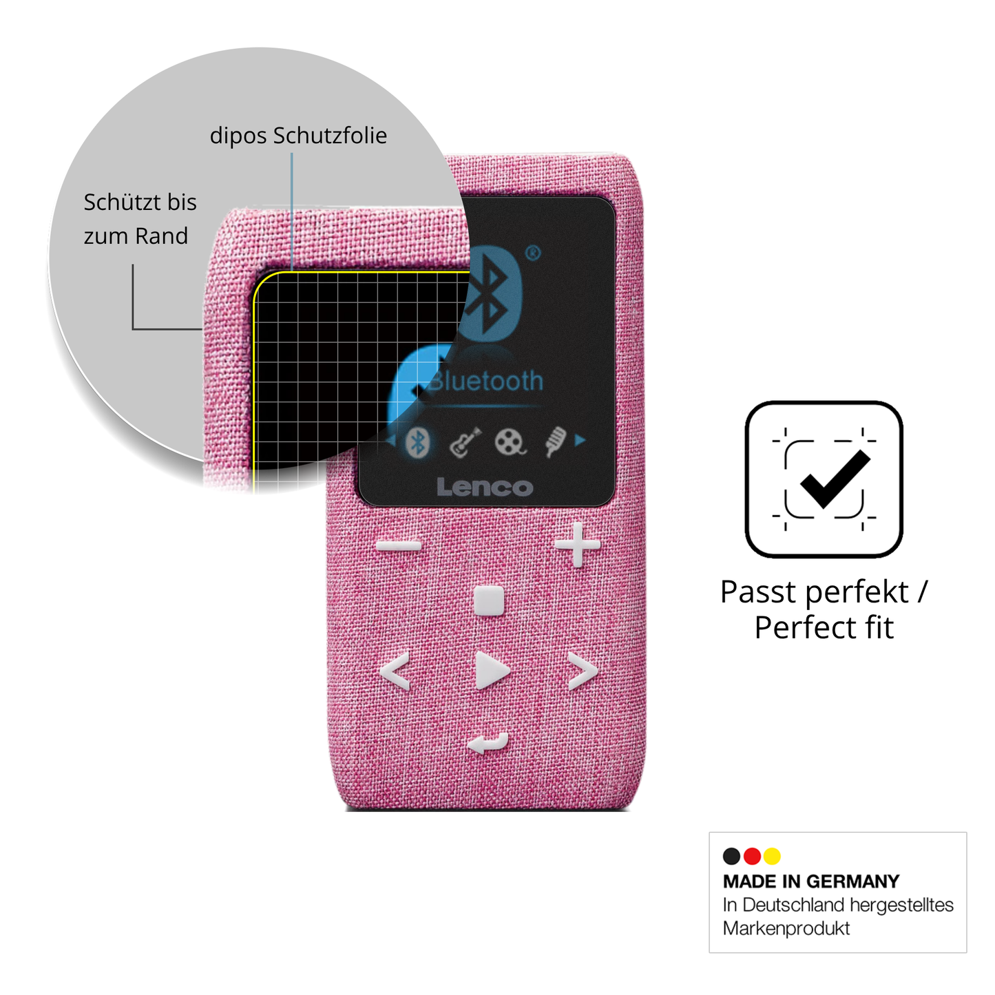 Schutz gegen Kratzer auf dem LUCKDANO MP3-Player Glas durch Schlüssel oder Ähnliches