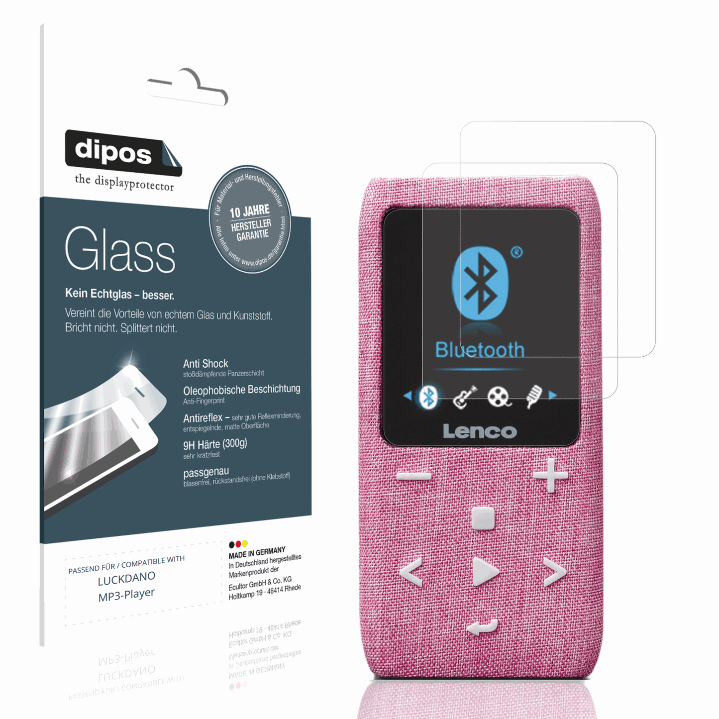 Matte Displayschutzfolie von dipos passend für LUCKDANO MP3-Player, 9H kratzfest und blasenfrei montiert