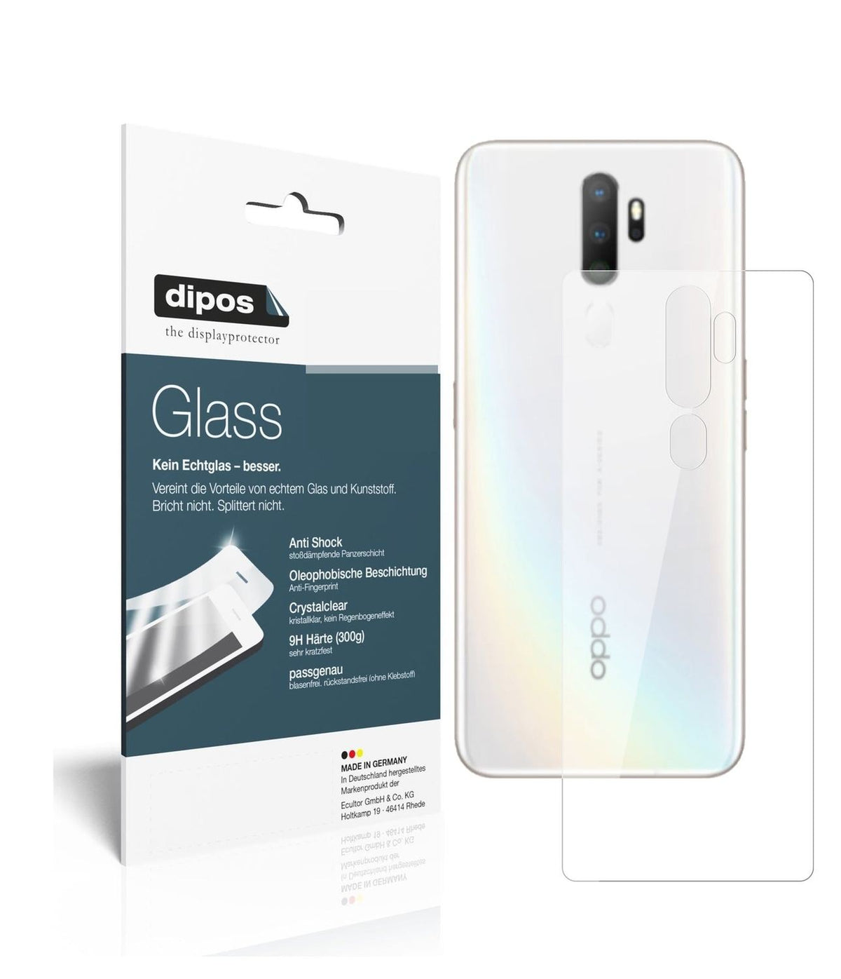 1x 9H Schutzfolie für Oppo A11x Rückseite Panzerfolie