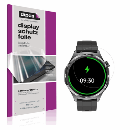 Klare Displayschutzfolie von dipos passend für marsyu1.43 zoll smartwatch, präziser Zuschnitt und blasenfrei montiert
