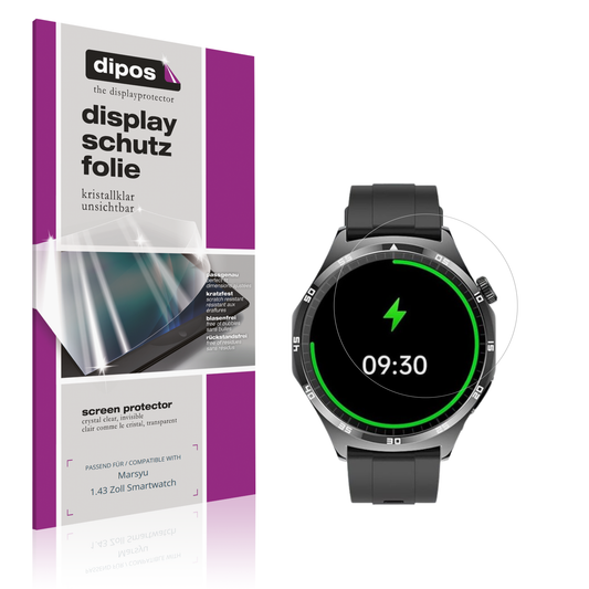 Klare Displayschutzfolie von dipos passend für marsyu1.43 zoll smartwatch, präziser Zuschnitt und blasenfrei montiert