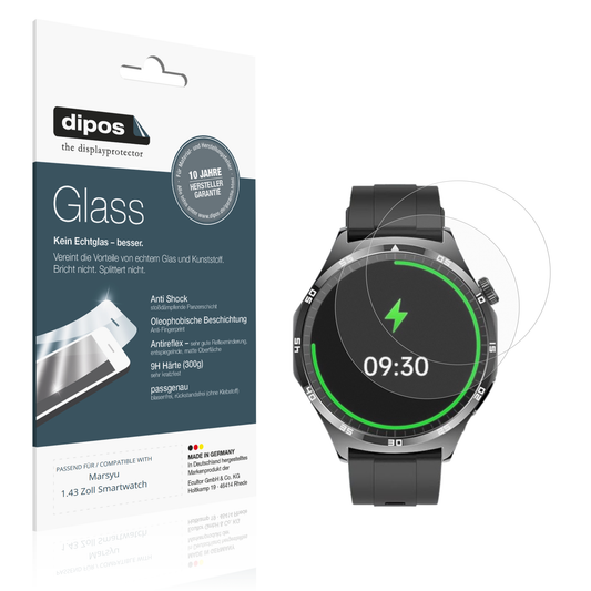Matte Displayschutzfolie von dipos passend für marsyu1.43 zoll smartwatch, 9H kratzfest und blasenfrei montiert