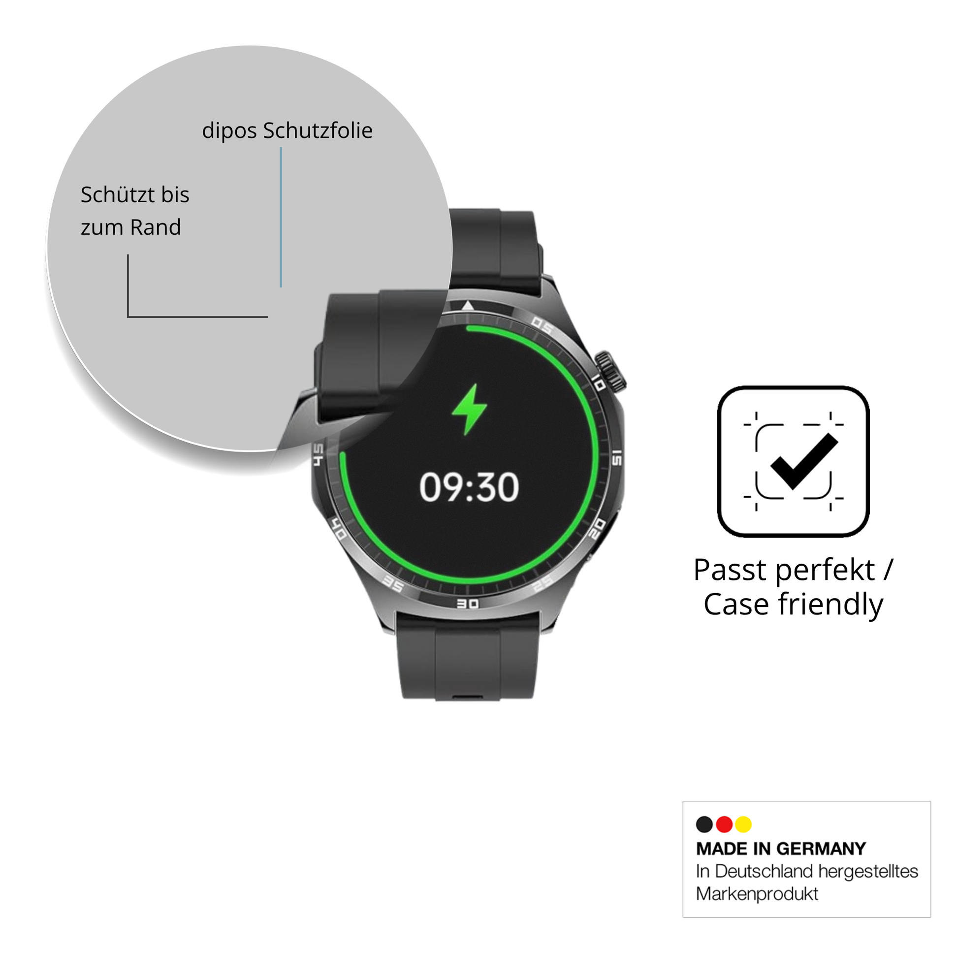 Schutzglasfolie mit optimaler Passform, zur Verwendung mit Hüllen geeignet