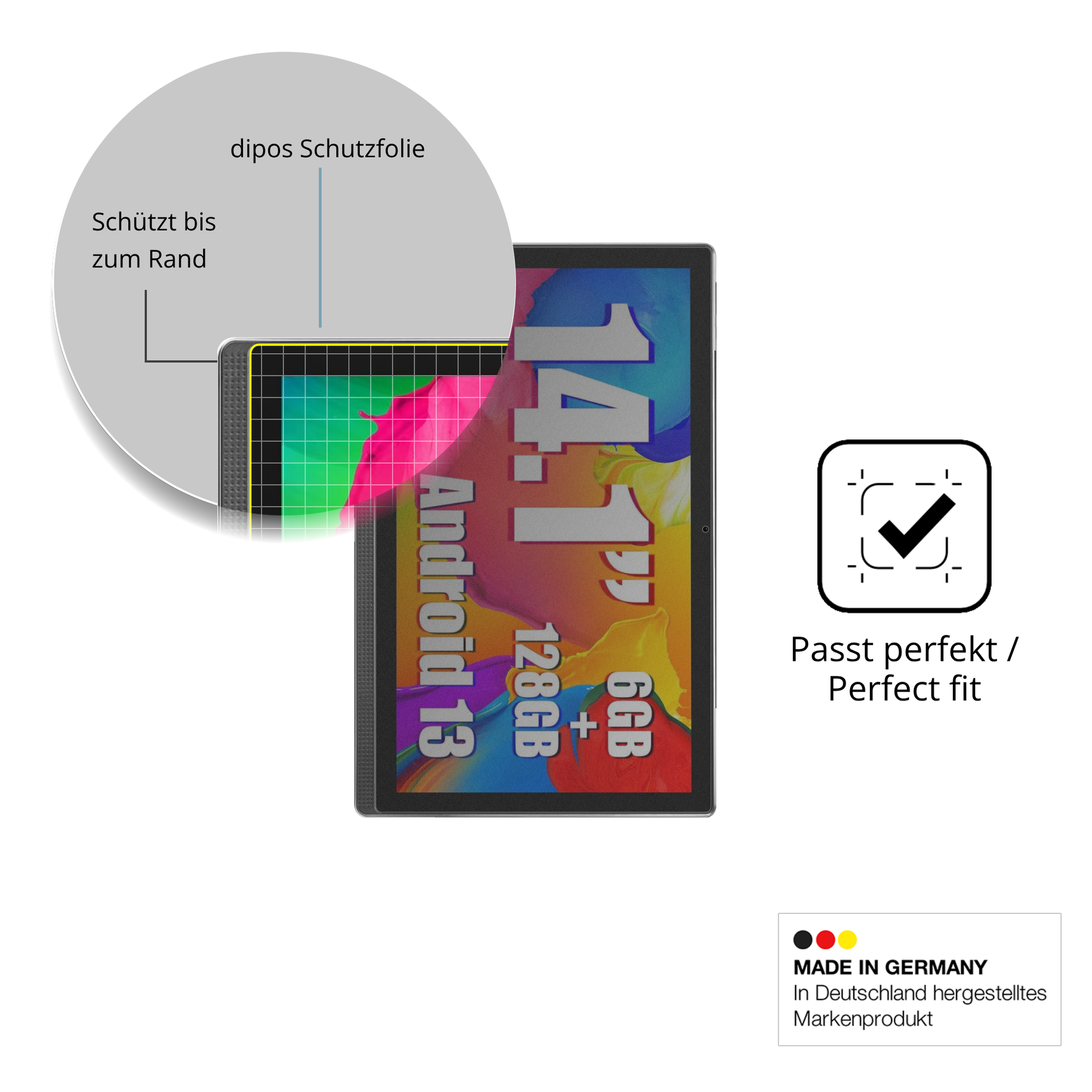 Schutz gegen Kratzer auf dem Masewo 14 Zoll Tablet Glas durch Schlüssel oder Ähnliches