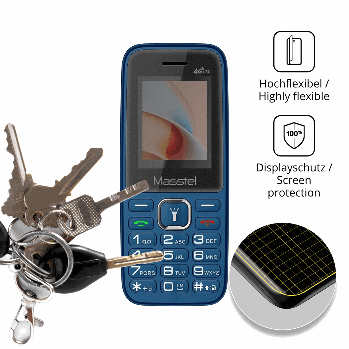 dipos Displayschutz für Masstel Izi 15, mit Blickschutzfilter und perfekter Passform auch für die Rundungen