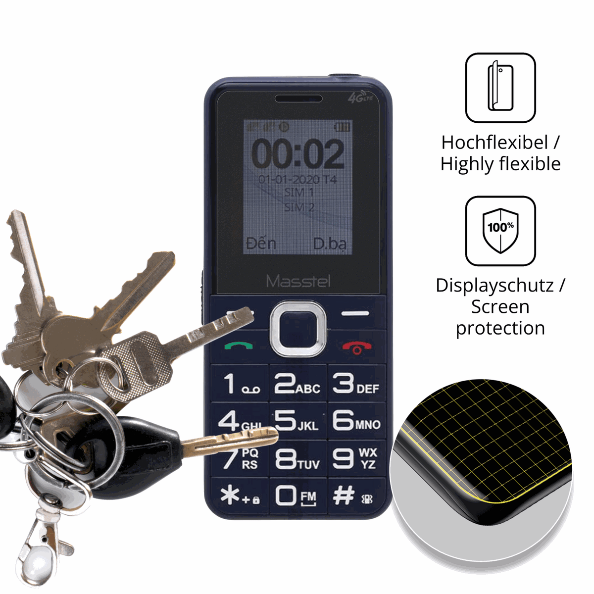 dipos Displayschutz für Masstel Izi 20, mit Blickschutzfilter und perfekter Passform auch für die Rundungen
