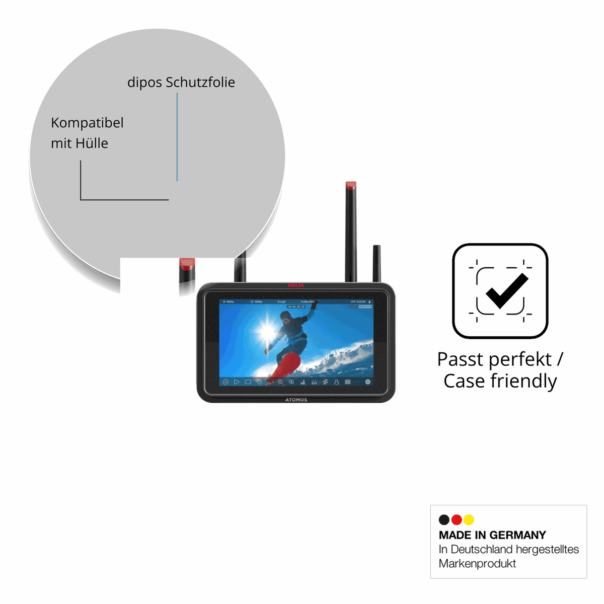 Schutzfolie mit optimaler Passform, zur Verwendung mit H�llen geeignet