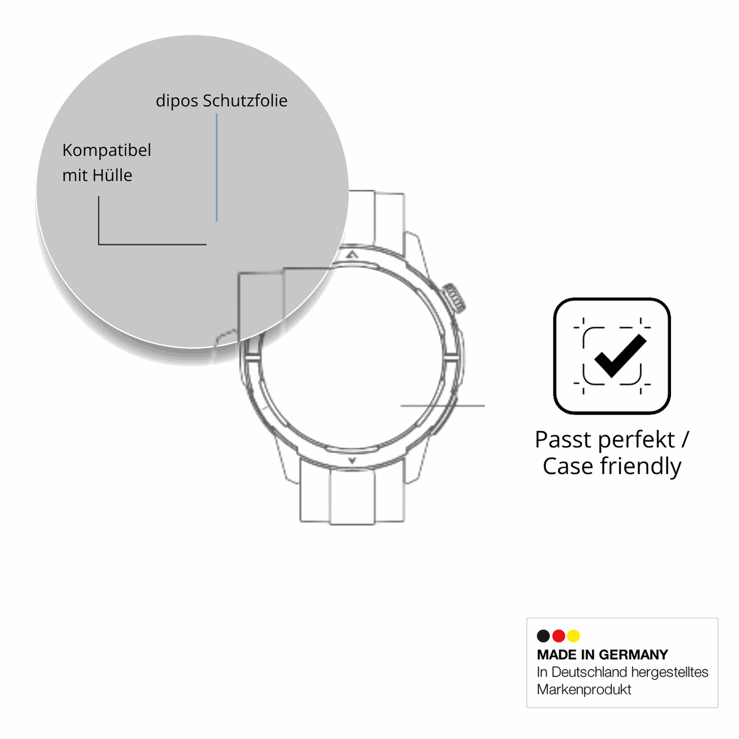 Schutzfolie mit optimaler Passform, zur Verwendung mit Hüllen geeignet