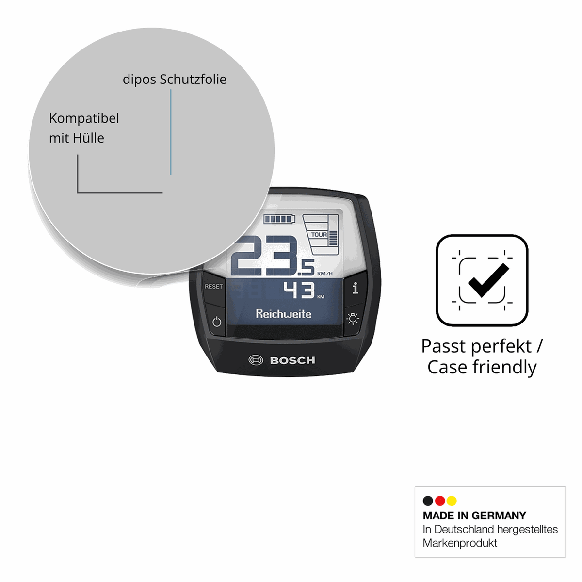 Schutzfolie mit optimaler Passform, zur Verwendung mit Hüllen geeignet