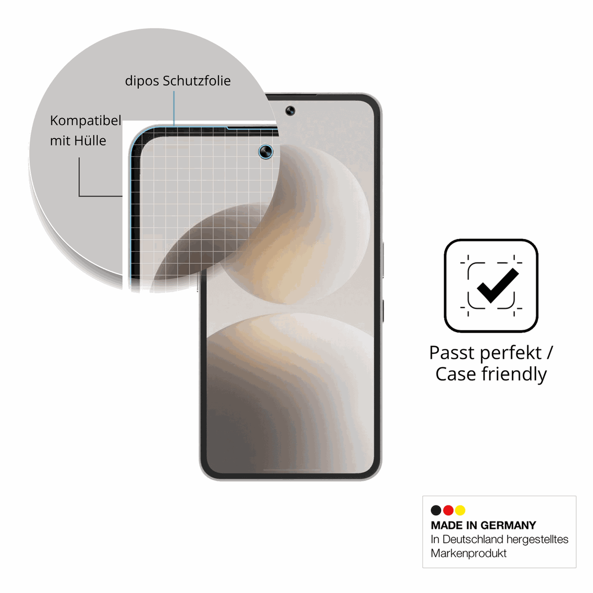 Schutzfolie mit optimaler Passform, zur Verwendung mit Hüllen geeignet
