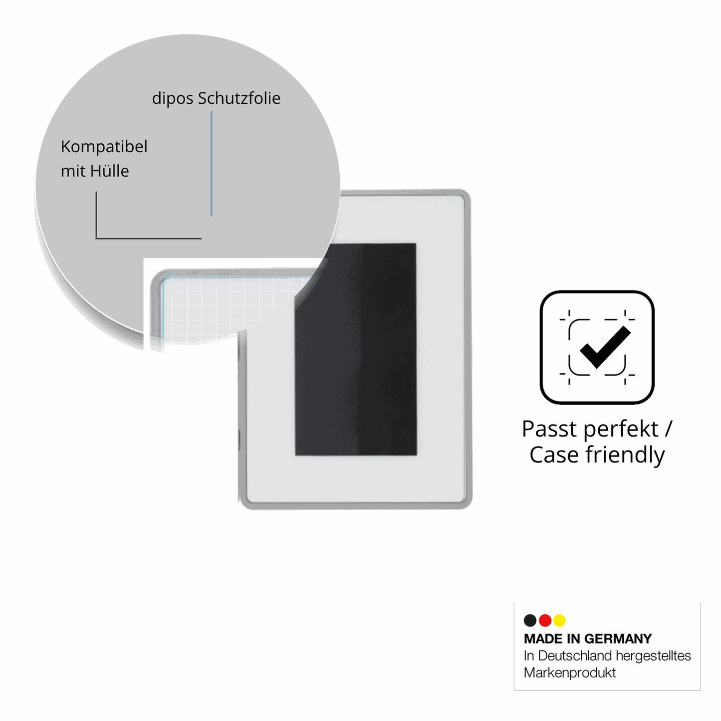 Schutzfolie mit optimaler Passform, zur Verwendung mit Hüllen geeignet