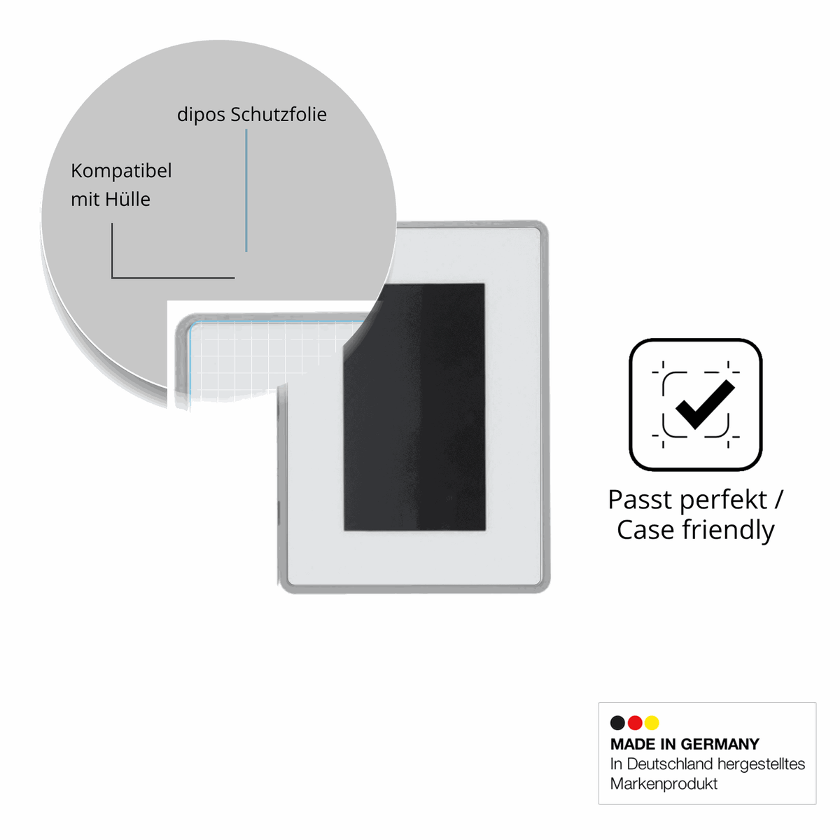 Schutzfolie mit optimaler Passform, zur Verwendung mit Hüllen geeignet