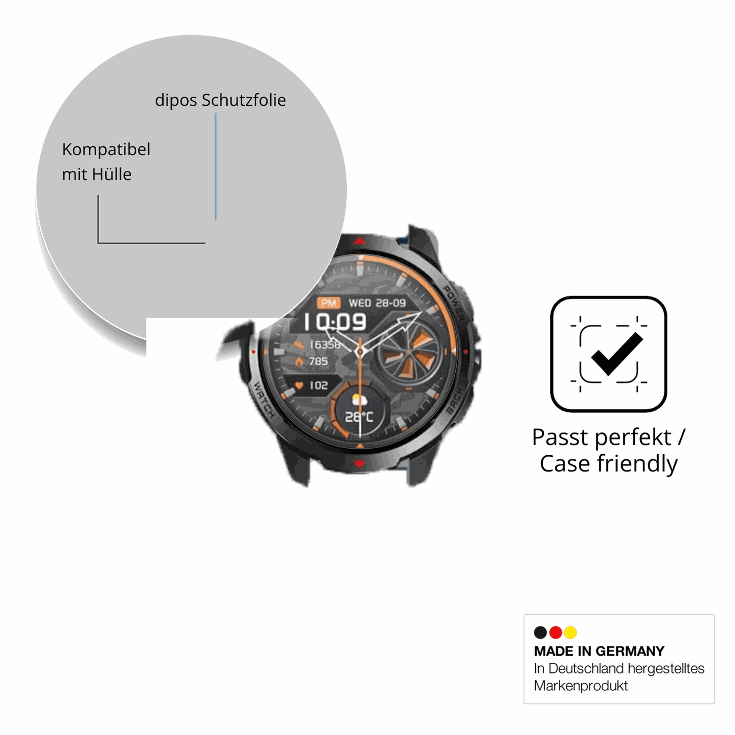 Schutzfolie mit optimaler Passform, zur Verwendung mit Hüllen geeignet