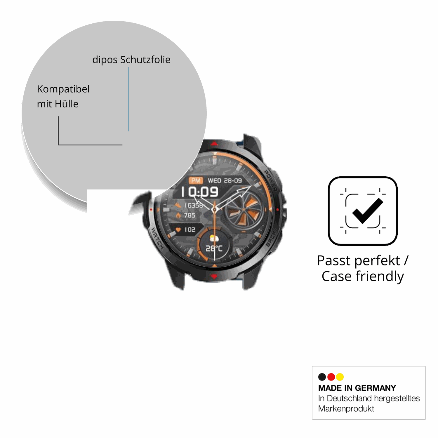 Schutzfolie mit optimaler Passform, zur Verwendung mit Hüllen geeignet