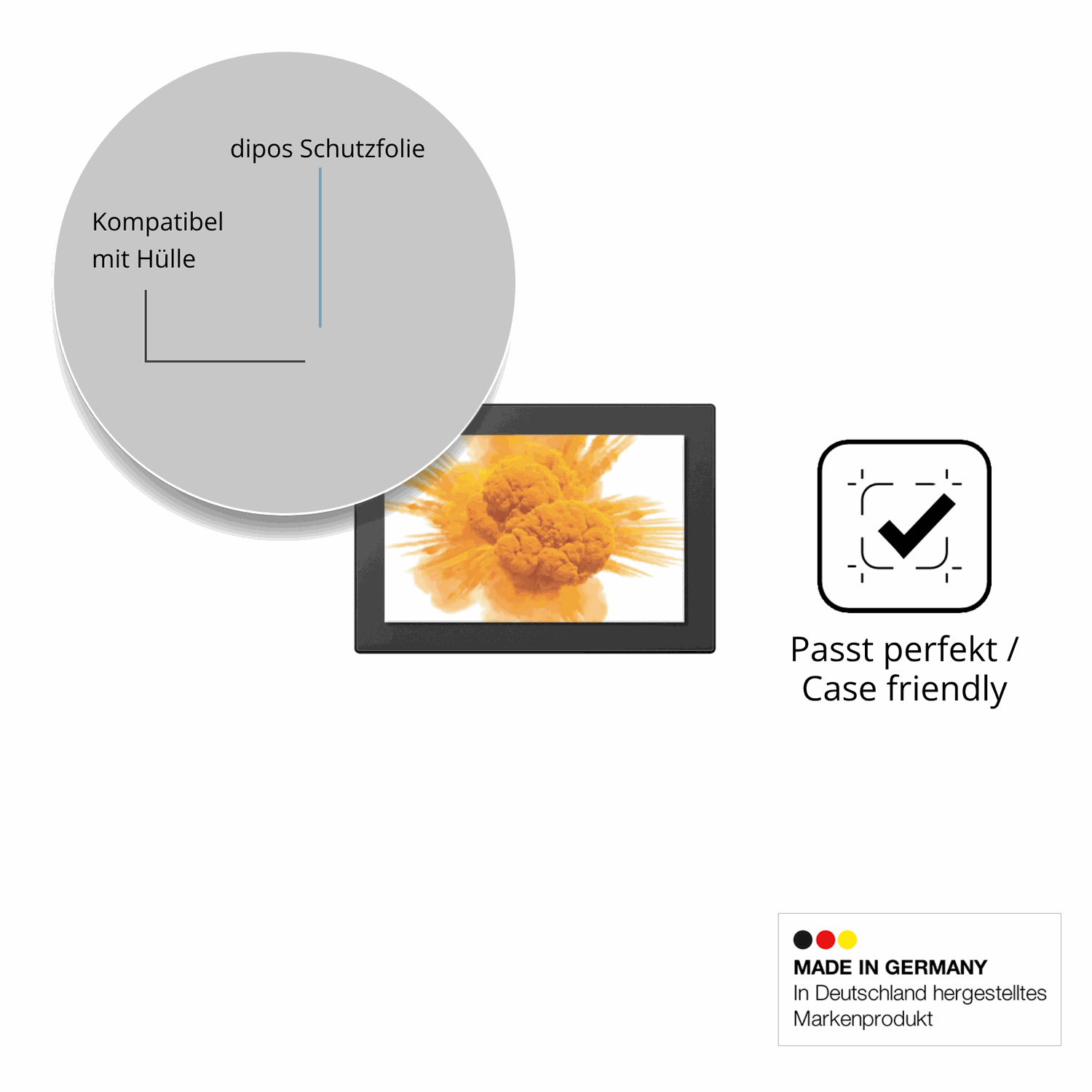 Schutzfolie mit optimaler Passform, zur Verwendung mit Hüllen geeignet