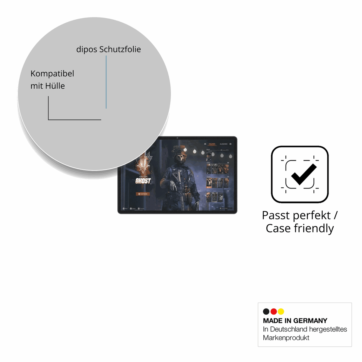 Schutzfolie mit optimaler Passform, zur Verwendung mit Hüllen geeignet