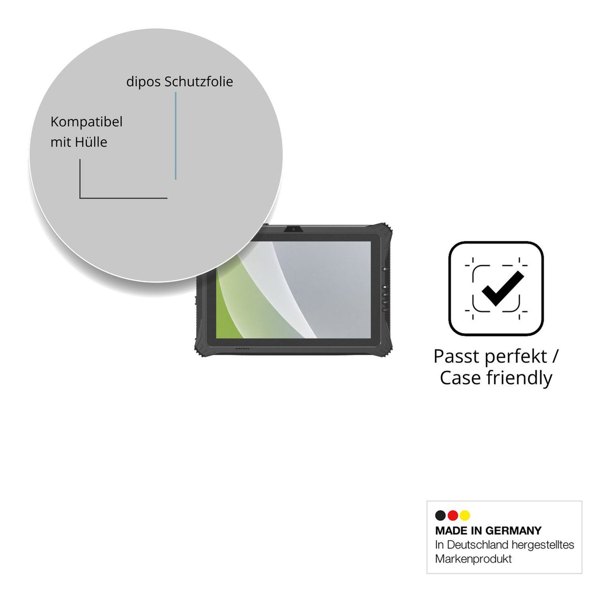 Schutzfolie mit optimaler Passform, zur Verwendung mit Hüllen geeignet