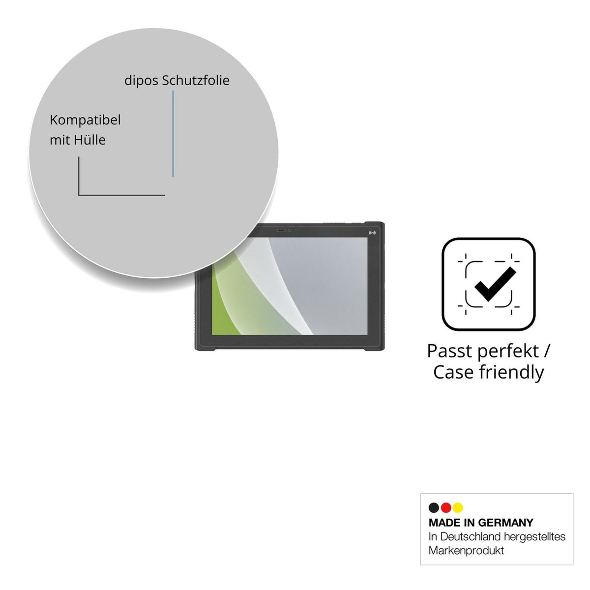 Schutzfolie mit optimaler Passform, zur Verwendung mit Hüllen geeignet