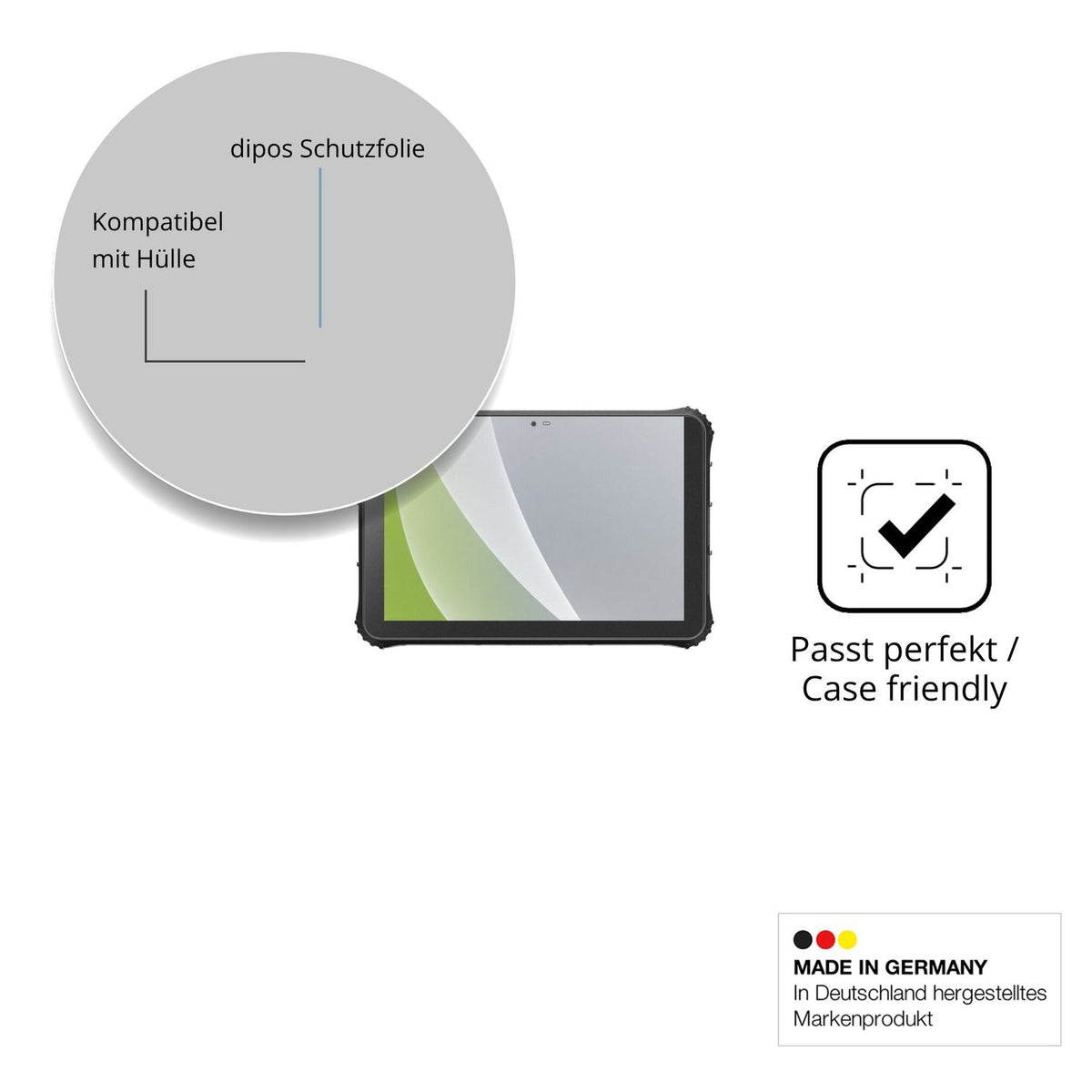 Schutzfolie mit optimaler Passform, zur Verwendung mit Hüllen geeignet