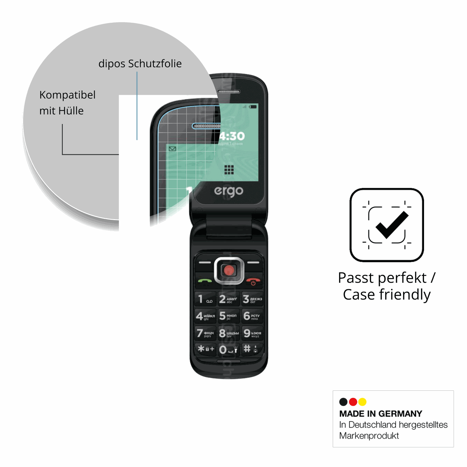 Schutzfolie mit optimaler Passform, zur Verwendung mit Hüllen geeignet