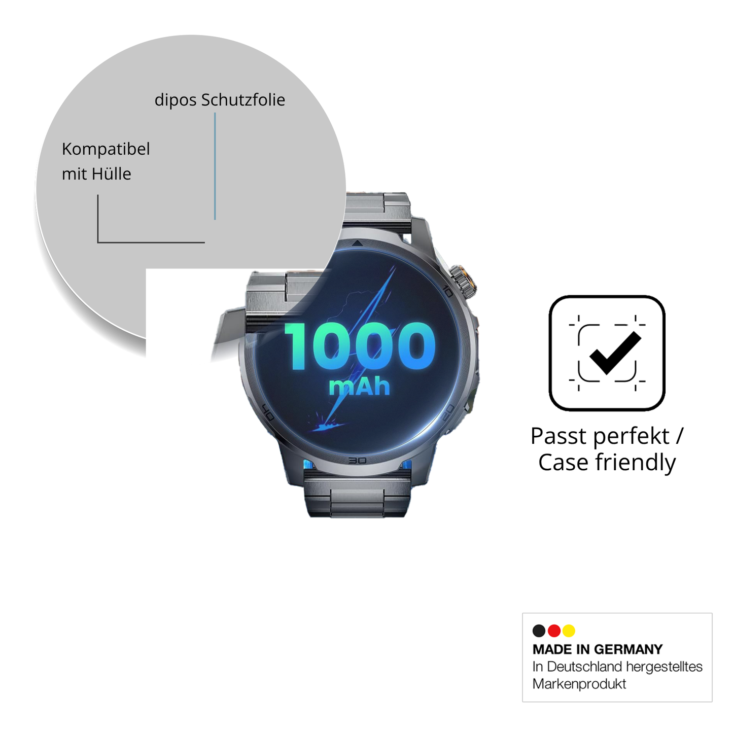 Schutzfolie mit optimaler Passform, zur Verwendung mit Hüllen geeignet