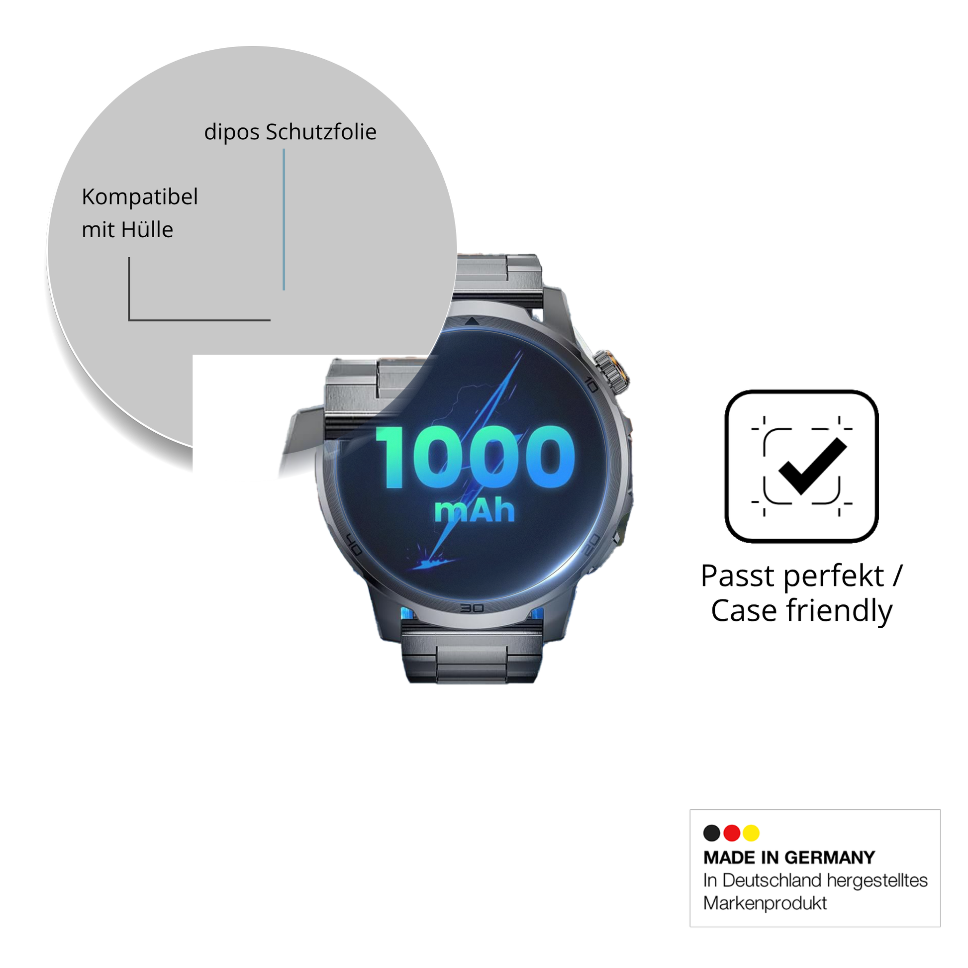 Schutzfolie mit optimaler Passform, zur Verwendung mit Hüllen geeignet