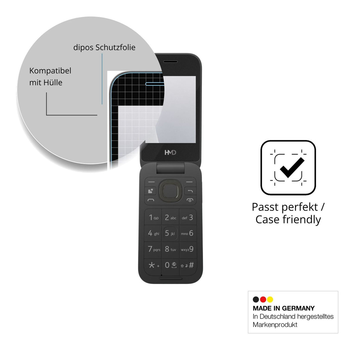 Schutzfolie mit optimaler Passform, zur Verwendung mit Hüllen geeignet
