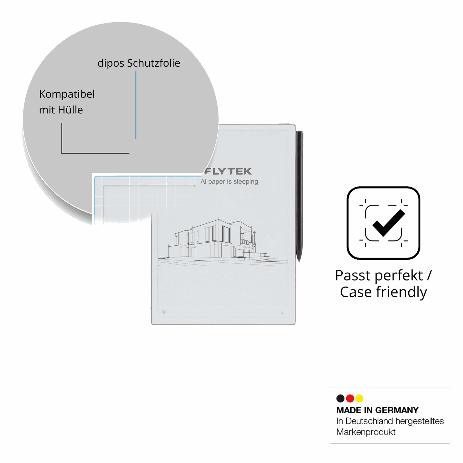 Schutzfolie mit optimaler Passform, zur Verwendung mit Hüllen geeignet