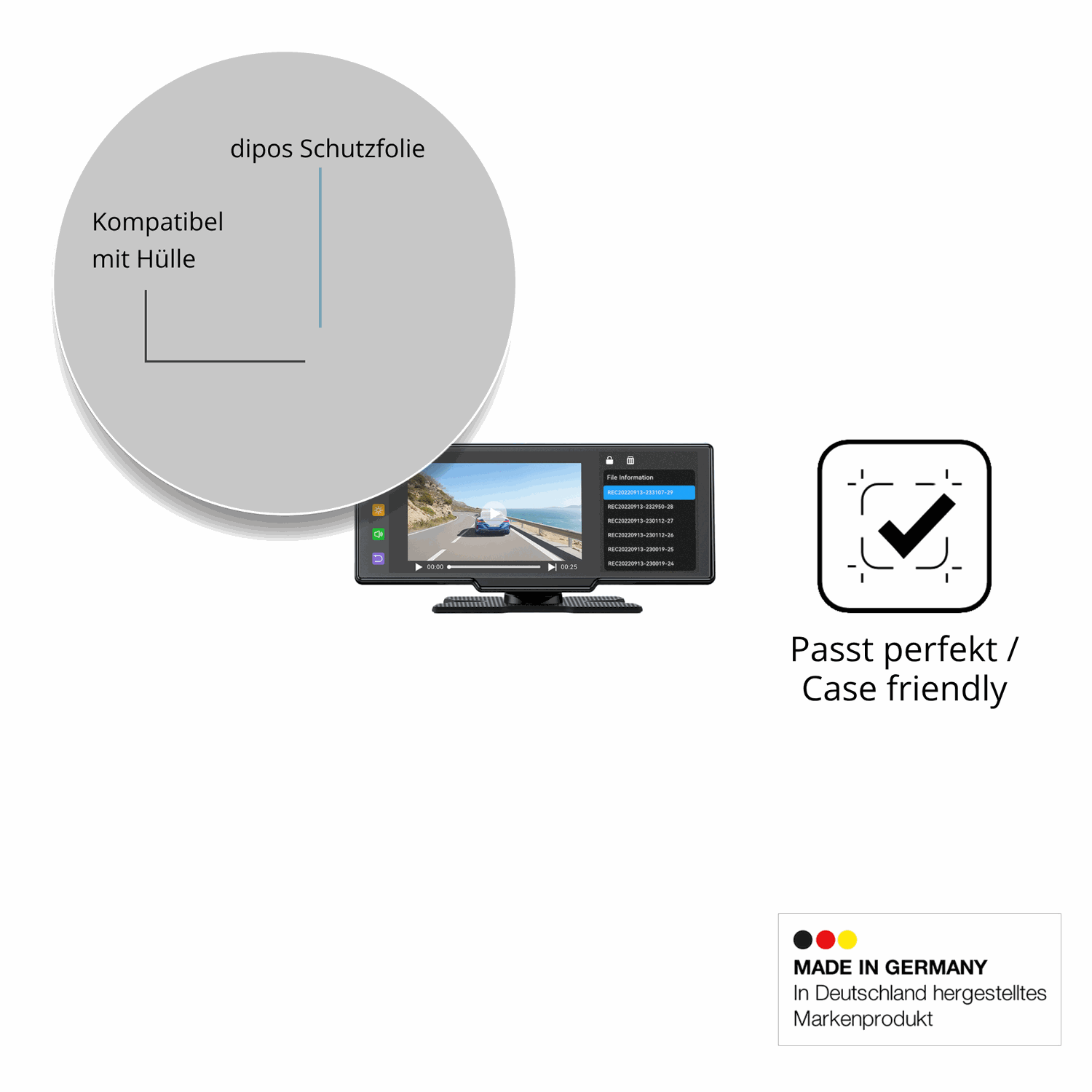 Schutzfolie mit optimaler Passform, zur Verwendung mit Hüllen geeignet