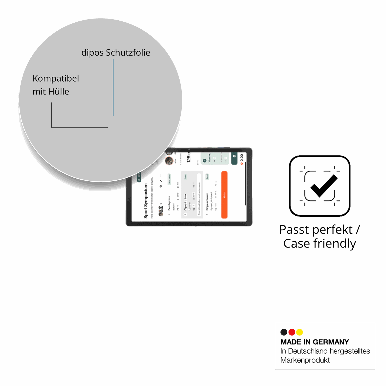 Schutzfolie mit optimaler Passform, zur Verwendung mit Hüllen geeignet