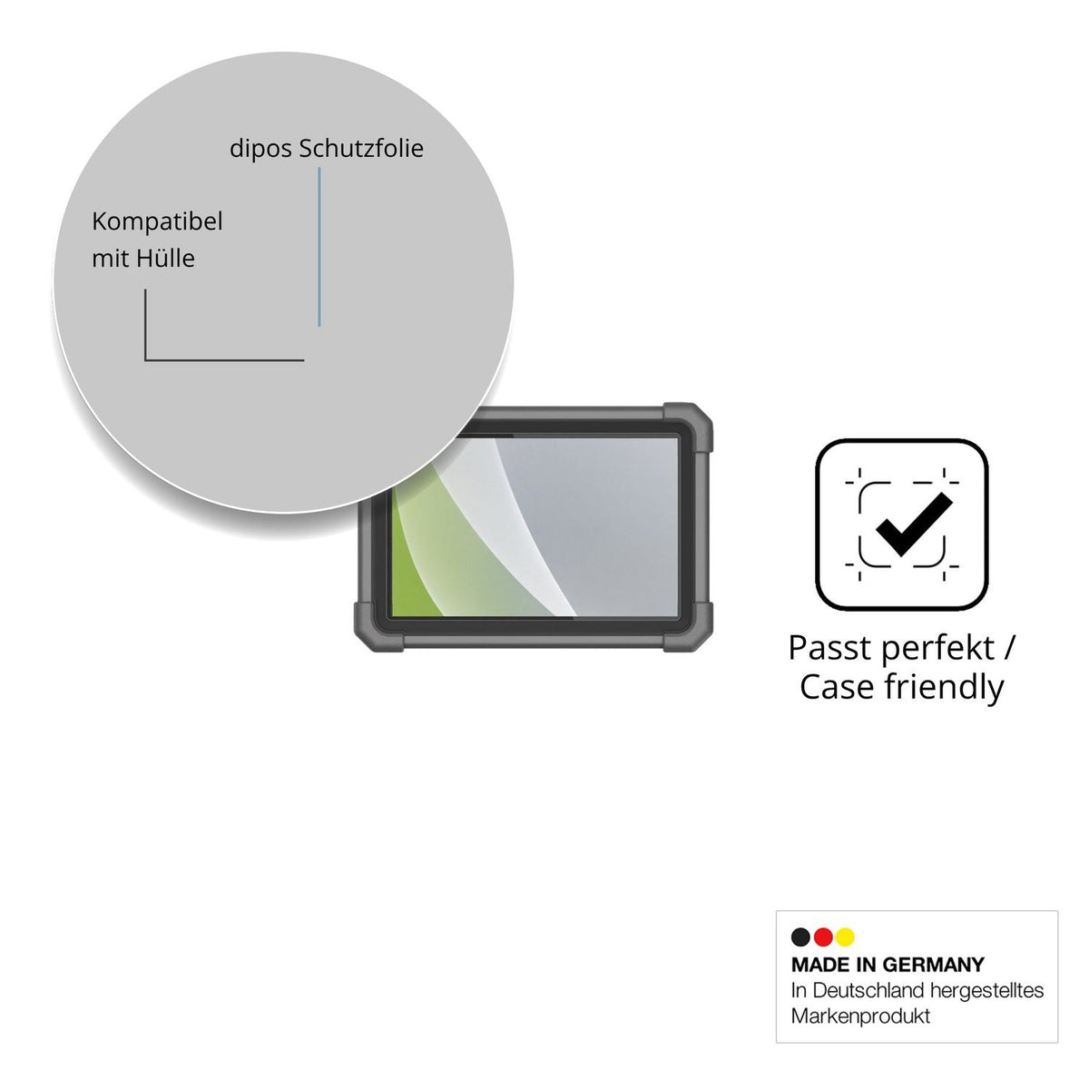 Schutzfolie mit optimaler Passform, zur Verwendung mit Hüllen geeignet