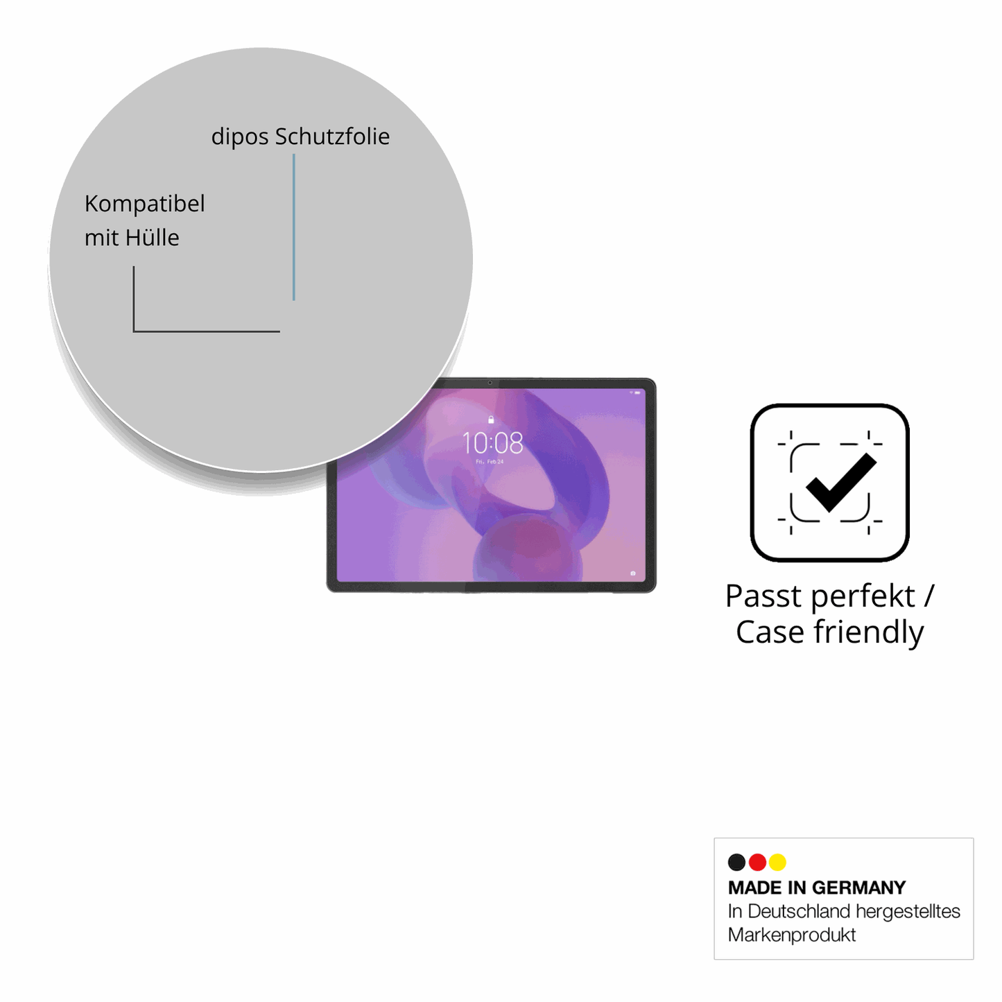 Schutzfolie mit optimaler Passform, zur Verwendung mit Hüllen geeignet