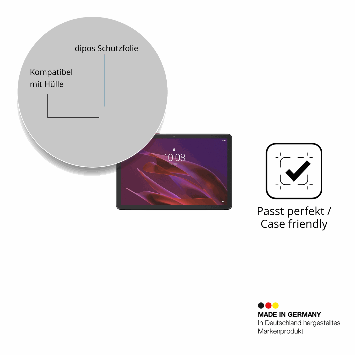 Schutzfolie mit optimaler Passform, zur Verwendung mit Hüllen geeignet