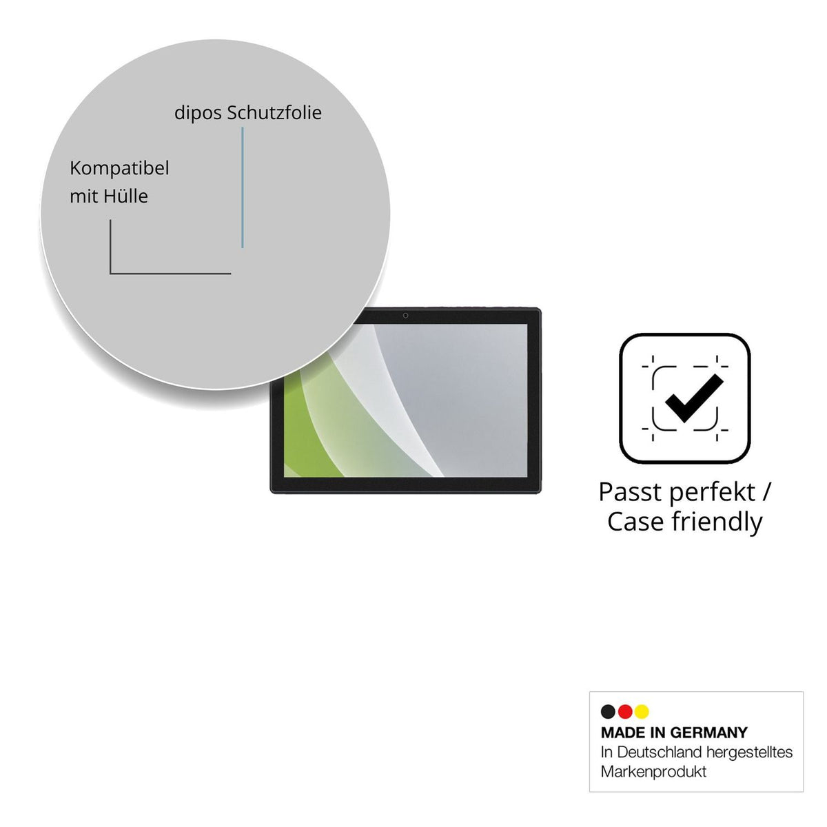 Schutzfolie mit optimaler Passform, zur Verwendung mit Hüllen geeignet