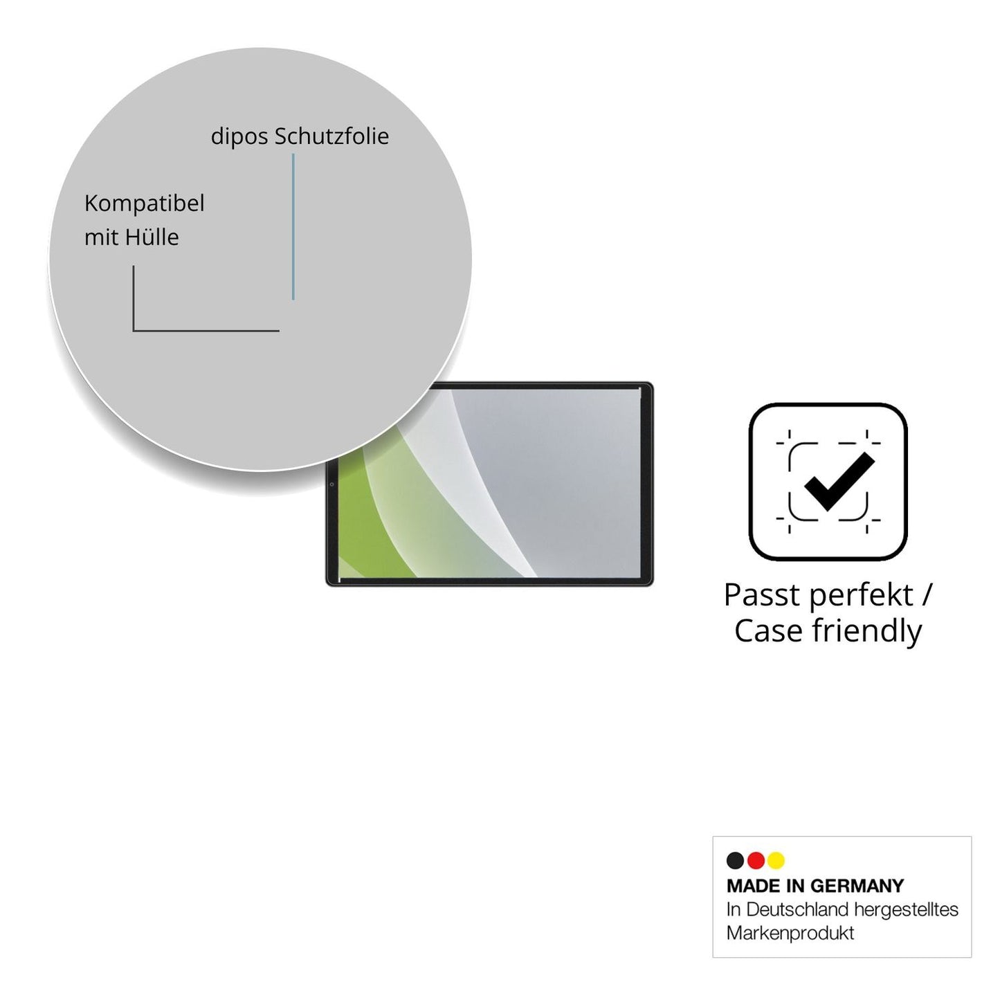 Schutzfolie mit optimaler Passform, zur Verwendung mit Hüllen geeignet