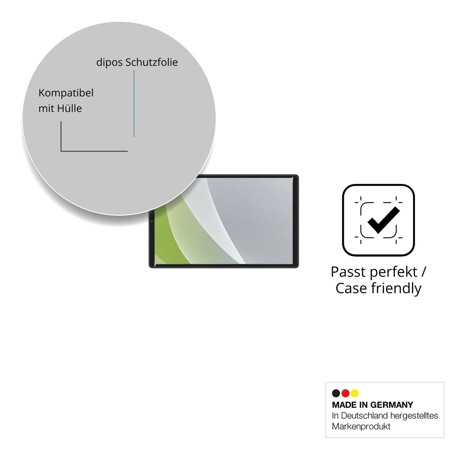 Schutzfolie mit optimaler Passform, zur Verwendung mit Hüllen geeignet