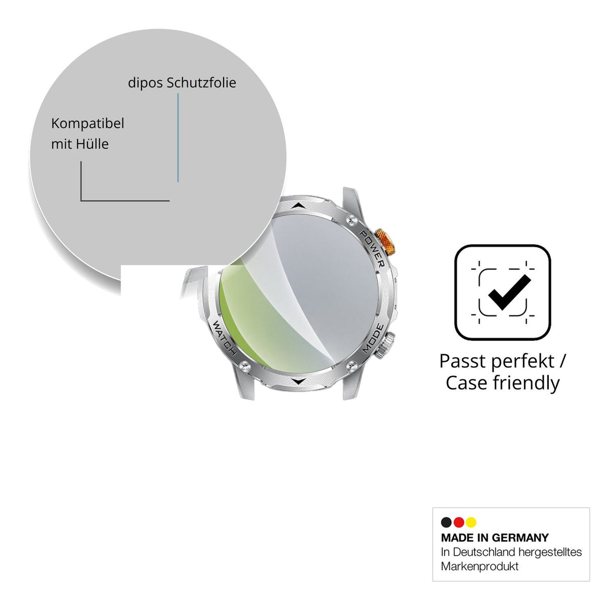 Schutzfolie mit optimaler Passform, zur Verwendung mit Hüllen geeignet
