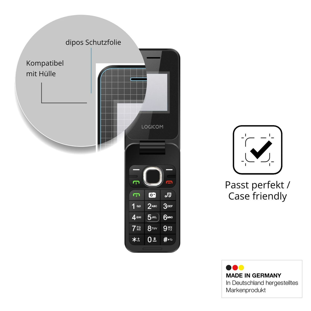 Schutzfolie mit optimaler Passform, zur Verwendung mit Hüllen geeignet