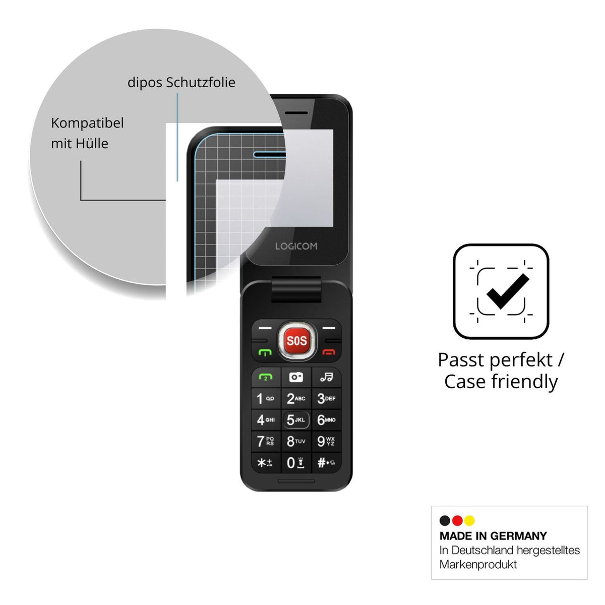 Schutzfolie mit optimaler Passform, zur Verwendung mit Hüllen geeignet