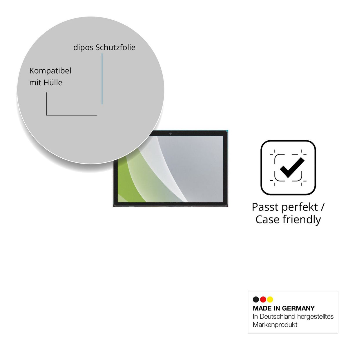 Schutzfolie mit optimaler Passform, zur Verwendung mit Hüllen geeignet